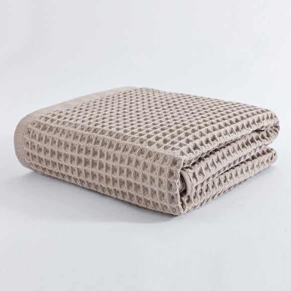 NNEDSZ Brown Pure Cotton Waffle Weave Bath Towel - Soft, Absorbent & Extra Large 70x140 cm for Home Use