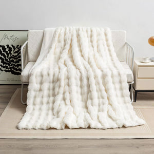 NNEDSZ Off White 70*100cm Plush Toscana Rabbit Hair Throw Blanket - Soft Flannel Fleece for All Seasons, Perfect for Couch & Bed