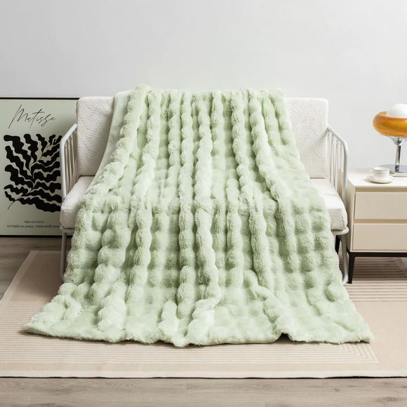 NNEDSZ Green 70*100cm Plush Toscana Rabbit Hair Throw Blanket - Soft Flannel Fleece for All Seasons, Perfect for Couch & Bed