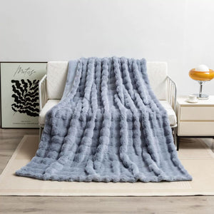 NNEDSZ Grey 70*100cm Plush Toscana Rabbit Hair Throw Blanket - Soft Flannel Fleece for All Seasons, Perfect for Couch & Bed