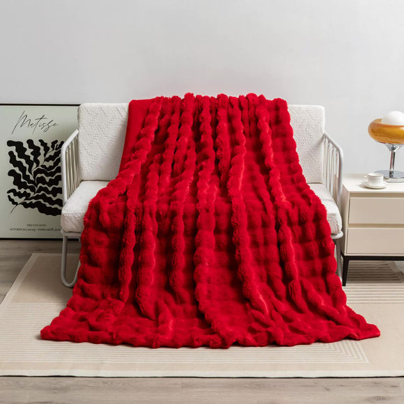 NNEDSZ Red 70*100cm Plush Toscana Rabbit Hair Throw Blanket - Soft Flannel Fleece for All Seasons, Perfect for Couch & Bed