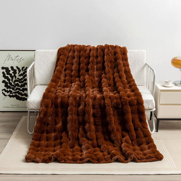 NNEDSZ Dark Brown 70*100cm Plush Toscana Rabbit Hair Throw Blanket - Soft Flannel Fleece for All Seasons, Perfect for Couch & Bed