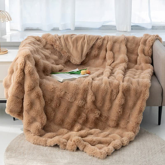 NNEDSZ Coffee 100*160cm Plush Toscana Rabbit Hair Throw Blanket - Soft Flannel Fleece for All Seasons, Perfect for Couch & Bed