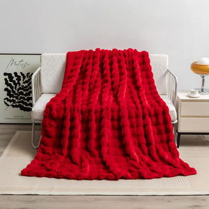 NNEDSZ Red 100*160cm Plush Toscana Rabbit Hair Throw Blanket - Soft Flannel Fleece for All Seasons, Perfect for Couch & Bed