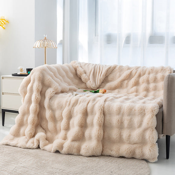 NNEDSZ Apricot 100*160cm Plush Toscana Rabbit Hair Throw Blanket - Soft Flannel Fleece for All Seasons, Perfect for Couch & Bed