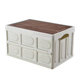 NNEDSZ 30L White Foldable Storage Box with Wooden Lid - Multifunctional Car Organizer, Outdoor Folding Storage Container