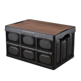 NNEDSZ 30L Black Foldable Storage Box with Wooden Lid - Multifunctional Car Organizer, Outdoor Folding Storage Container