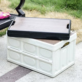 NNEDSZ 30L Black Foldable Storage Box with Wooden Lid - Multifunctional Car Organizer, Outdoor Folding Storage Container