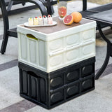 NNEDSZ 30L Black Foldable Storage Box with Wooden Lid - Multifunctional Car Organizer, Outdoor Folding Storage Container