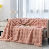 NNEDSZ Pink 130*160cm Plush Toscana Rabbit Hair Throw Blanket - Soft Flannel Fleece for All Seasons, Perfect for Couch & Bed