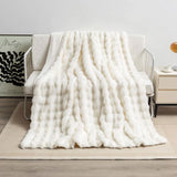 NNEDSZ Off White 130*160cm Plush Toscana Rabbit Hair Throw Blanket - Soft Flannel Fleece for All Seasons, Perfect for Couch & Bed