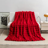 NNEDSZ Red 130*160cm Plush Toscana Rabbit Hair Throw Blanket - Soft Flannel Fleece for All Seasons, Perfect for Couch & Bed