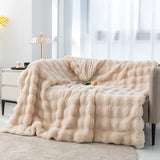 NNEDSZ Apricot 130*160cm Plush Toscana Rabbit Hair Throw Blanket - Soft Flannel Fleece for All Seasons, Perfect for Couch & Bed