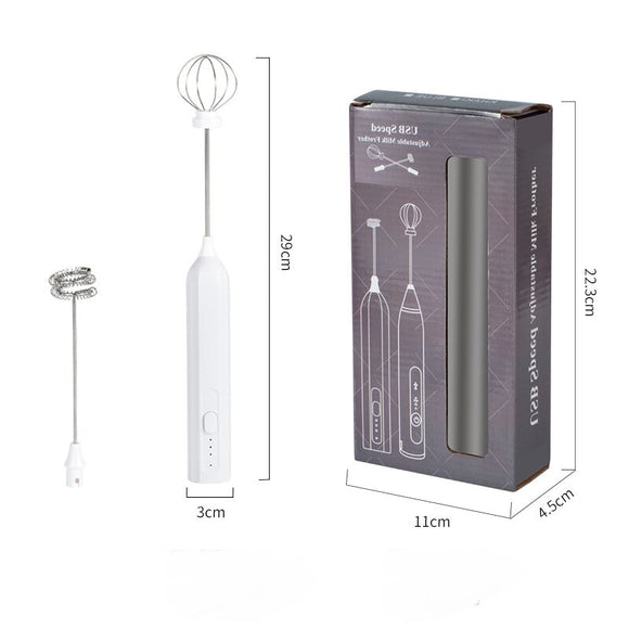 NNEDSZ White Electric Milk Frother Handheld - USB Rechargeable Milk Foamer with 2 Whisks - Perfect for Coffee, Lattes, Cappuccinos & More