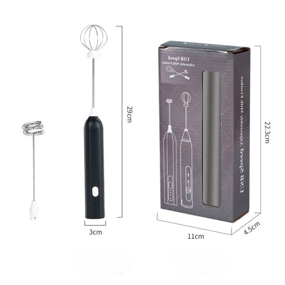 NNEDSZ Black Electric Milk Frother Handheld - USB Rechargeable Milk Foamer with 2 Whisks - Perfect for Coffee, Lattes, Cappuccinos & More