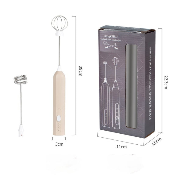 NNEDSZ Khaki Electric Milk Frother Handheld - USB Rechargeable Milk Foamer with 2 Whisks - Perfect for Coffee, Lattes, Cappuccinos & More
