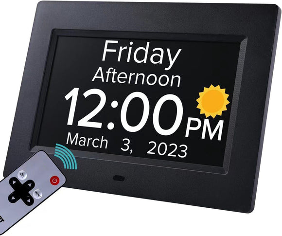 NNEDSZ Black Crystal Clear 7-Inch Digital Day Clock with Auto Dimming & Voice Assist - Perfect for Seniors