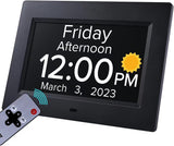 NNEDSZ Black Crystal Clear 7-Inch Digital Day Clock with Auto Dimming & Voice Assist - Perfect for Seniors