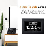 NNEDSZ Black Crystal Clear 7-Inch Digital Day Clock with Auto Dimming & Voice Assist - Perfect for Seniors