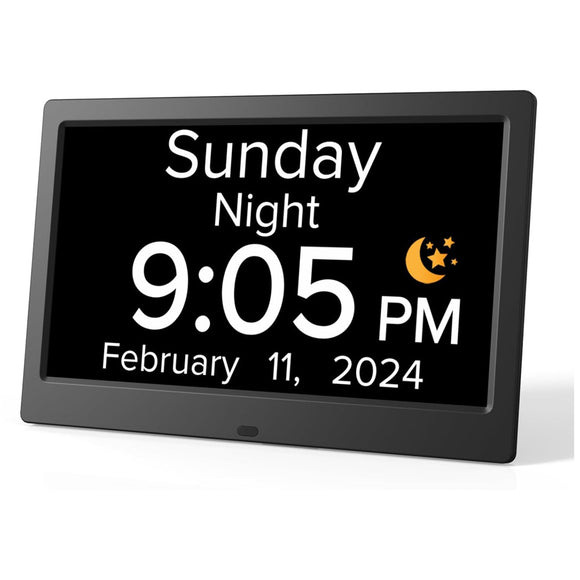 NNEDSZ Black 10.1-Inch Digital Clock with Medication Reminders & Multi-Function Alarm - Ideal for Elderly Care