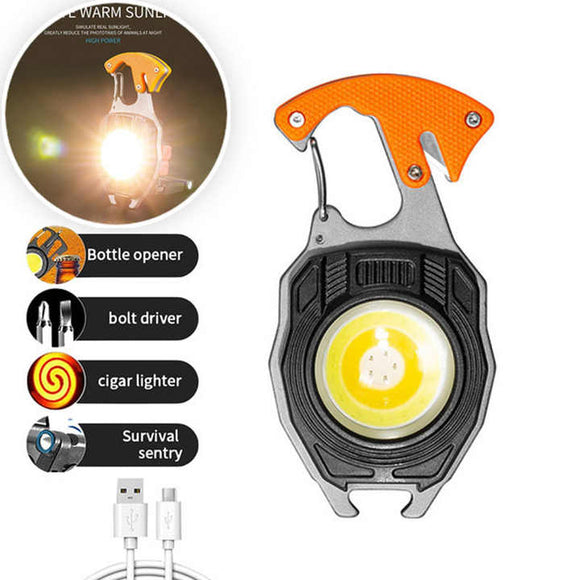 NNEDSZ 2PCS Orange Multi-Function COB Work Light with Carabiner - 500LM Flashlight, Lighter & More