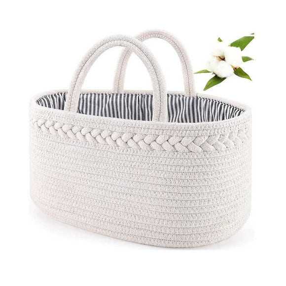 NNEDSZ White Stylish Cotton Rope Basket for Clothing & Toys - Woven Storage Organizer, 38x23x18cm