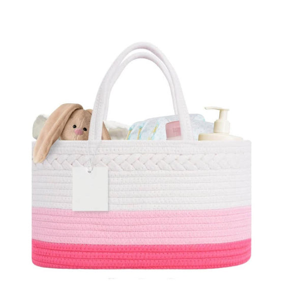 NNEDSZ Pink Stylish Cotton Rope Basket for Clothing & Toys - Woven Storage Organizer, 38x23x18cm
