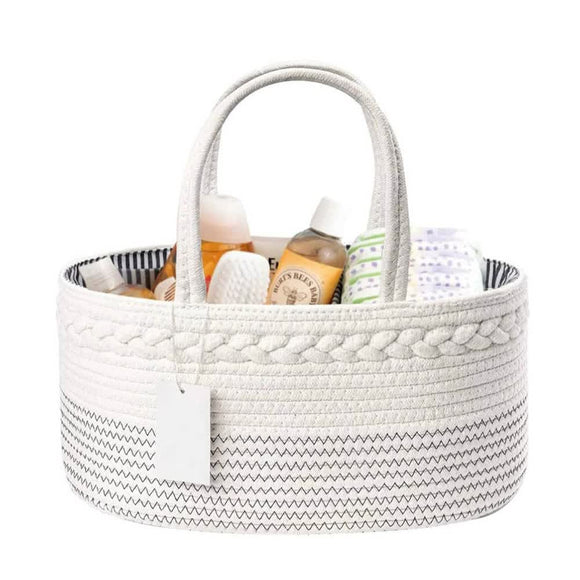 NNEDSZ White and Black Stylish Cotton Rope Basket for Clothing & Toys - Woven Storage Organizer, 38x23x18cm