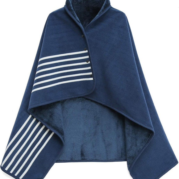 NNEDSZ Blue and White Stripes 100x140cm Wearable Fleece Blanket - Soft, Warm & Anti-Pilling, Stylish Plaid Design