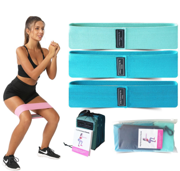 NNEDSZ Blue Colour Scheme Fabric Resistance Bands Set - 3 Levels Non-Slip Hip Bands for Strength Training