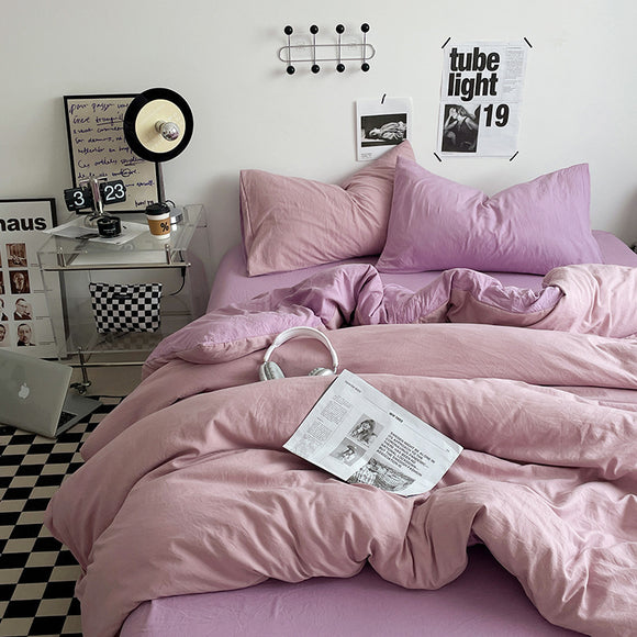 NNEDSZ Purple 1.5m Bed Fitted Sheet Set with 200x230cm Duvet Cover - 4-Piece Bedding Set