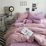 NNEDSZ Purple 1.5m Bed Fitted Sheet Set with 200x230cm Duvet Cover - 4-Piece Bedding Set