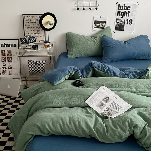 NNEDSZ Green-blue 1.5m Bed Fitted Sheet Set with 200x230cm Duvet Cover - 4-Piece Bedding Set
