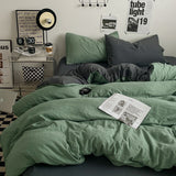 NNEDSZ Green-dark grey 1.5m Bed Fitted Sheet Set with 200x230cm Duvet Cover - 4-Piece Bedding Set