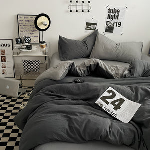 NNEDSZ Grey 1.5m Bed Fitted Sheet Set with 200x230cm Duvet Cover - 4-Piece Bedding Set