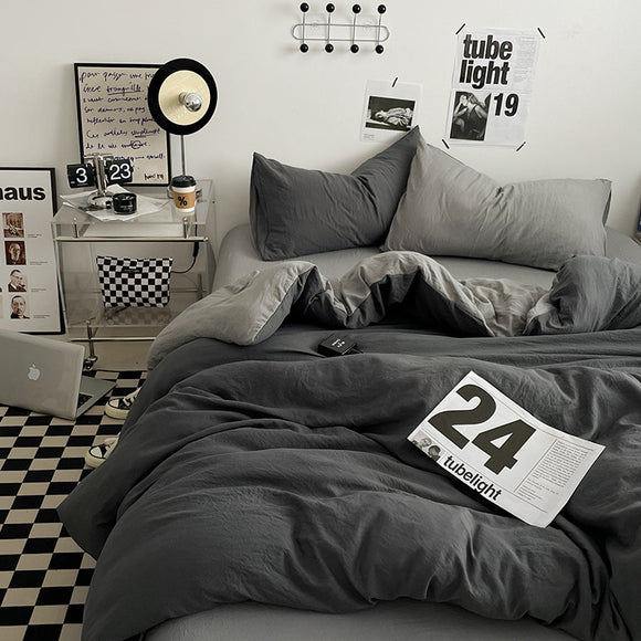 NNEDSZ Grey 1.5m Bed Fitted Sheet Set with 200x230cm Duvet Cover - 4-Piece Bedding Set