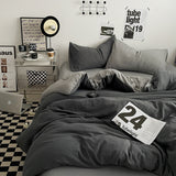 NNEDSZ Grey 1.5m Bed Fitted Sheet Set with 200x230cm Duvet Cover - 4-Piece Bedding Set