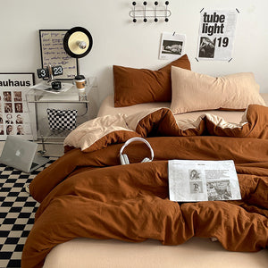 NNEDSZ Brown 1.5m Bed Fitted Sheet Set with 200x230cm Duvet Cover - 4-Piece Bedding Set