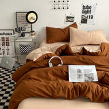 NNEDSZ Brown 1.5m Bed Fitted Sheet Set with 200x230cm Duvet Cover - 4-Piece Bedding Set