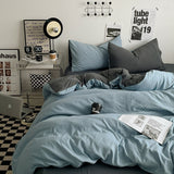 NNEDSZ Lightblue-grey 1.5m Bed Fitted Sheet Set with 200x230cm Duvet Cover - 4-Piece Bedding Set