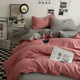 NNEDSZ Pink-grey 1.5m Bed Fitted Sheet Set with 200x230cm Duvet Cover - 4-Piece Bedding Set