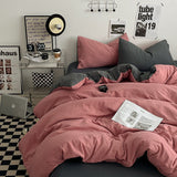 NNEDSZ Pink-darkgrey 1.5m Bed Fitted Sheet Set with 200x230cm Duvet Cover - 4-Piece Bedding Set