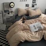 NNEDSZ Khaki-darkgrey 1.5m Bed Fitted Sheet Set with 200x230cm Duvet Cover - 4-Piece Bedding Set