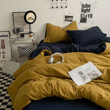 NNEDSZ Yellow-black 1.5m Bed Fitted Sheet Set with 200x230cm Duvet Cover - 4-Piece Bedding Set