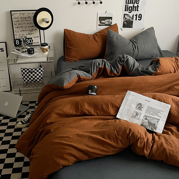 NNEDSZ Brown-grey 1.5m Bed Fitted Sheet Set with 200x230cm Duvet Cover - 4-Piece Bedding Set