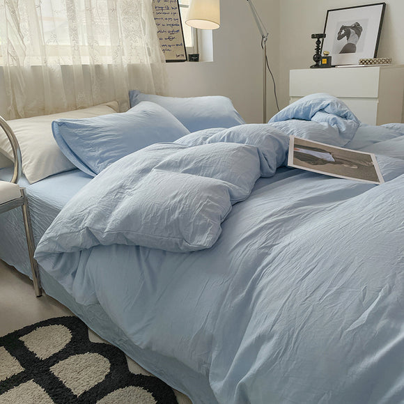 NNEDSZ Blue Solid Color Solid Color Solid Color 1.5m Bed Fitted Sheet Set with 200x230cm Duvet Cover - 4-Piece Bedding Set