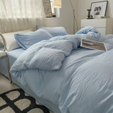 NNEDSZ Blue Solid Color Solid Color Solid Color 1.5m Bed Fitted Sheet Set with 200x230cm Duvet Cover - 4-Piece Bedding Set