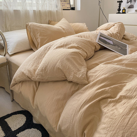 NNEDSZ Milky Teal Solid Color Solid Color Solid Color 1.5m Bed Fitted Sheet Set with 200x230cm Duvet Cover - 4-Piece Bedding Set