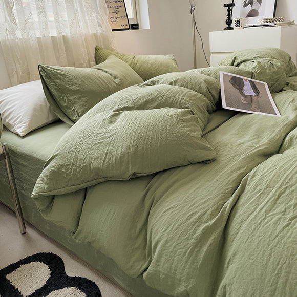 NNEDSZ Green Solid Color Solid Color Solid Color 1.5m Bed Fitted Sheet Set with 200x230cm Duvet Cover - 4-Piece Bedding Set