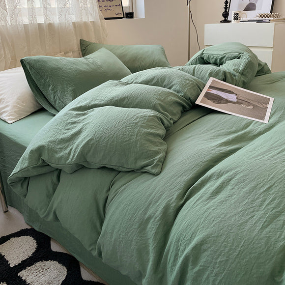 NNEDSZ Green-blue Solid Color Solid Color Solid Color 1.5m Bed Fitted Sheet Set with 200x230cm Duvet Cover - 4-Piece Bedding Set